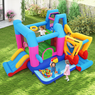 Inflatable Bounce House 8-in-1 Excavator Themed Kids Bouncer with 750W Blower