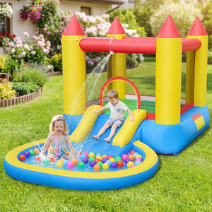 Inflatable Bounce House with Water Slide and 370W Blower-Multicolor