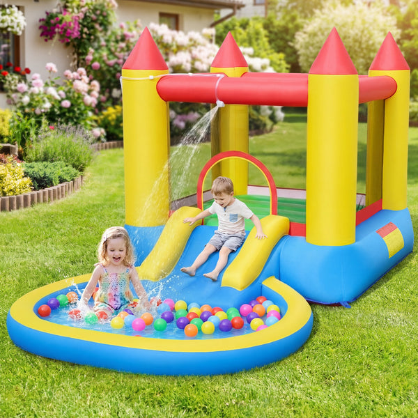 Inflatable Bounce House with Water Slide and 370W Blower-Multicolor