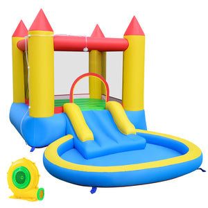 Inflatable Bounce House with Water Slide and 370W Blower-Multicolor