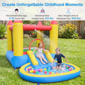 Inflatable Bounce House with Water Slide and 370W Blower-Multicolor