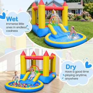Inflatable Bounce House with Water Slide and 370W Blower-Multicolor