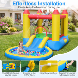 Inflatable Bounce House with Water Slide and 370W Blower-Multicolor