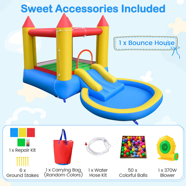 Inflatable Bounce House with Water Slide and 370W Blower-Multicolor