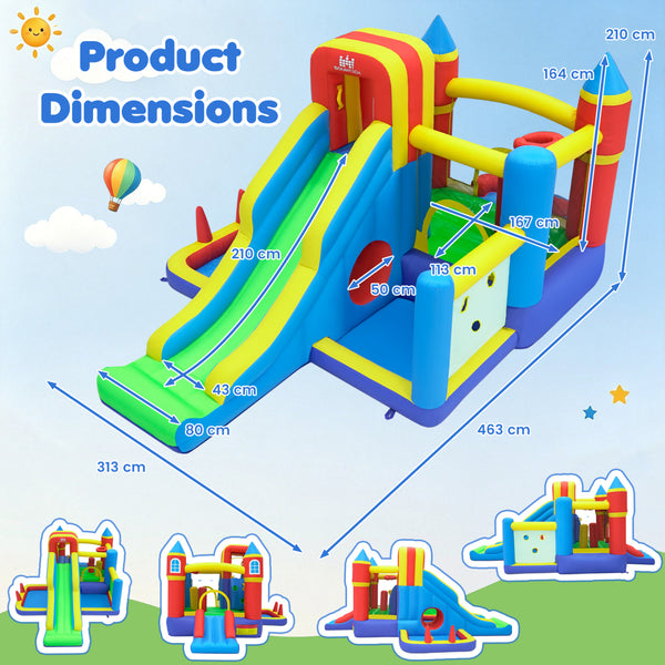 Inflatable Bounce House with 750W Air Blower with SlideSubtitle Climbing Wall and Basketball Hoop for Kid Backyard Indoor Outdoor
