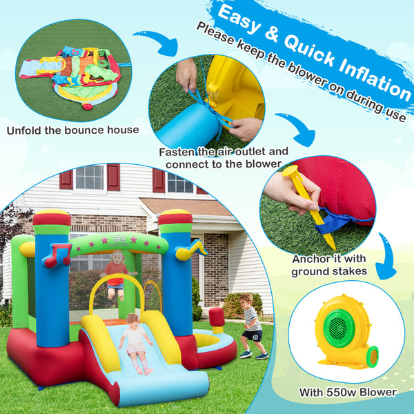 Inflatable Bounce House Kids Music-Themed Castle with 550 Blower