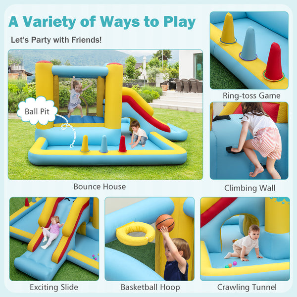 Inflatable Bounce House 7-in-1 Bouncy Castle with Slide and Tunnel with 550W Blower