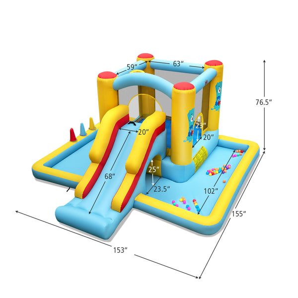 Inflatable Bounce House 7-in-1 Bouncy Castle with Slide and Tunnel without Blower