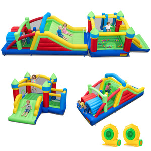 Inflatable Obstacle Course Bounce House with Dual Slides with 2 680W Blower