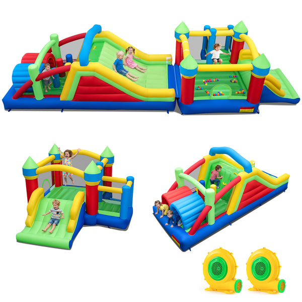 Inflatable Obstacle Course Bounce House with Dual Slides with 2 680W Blower