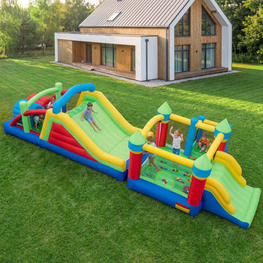 Inflatable Obstacle Course Bounce House with Dual Slides with 2 680W Blower