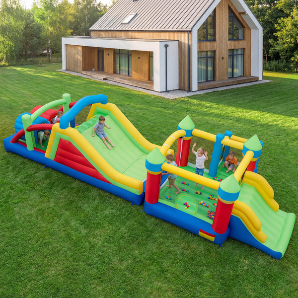Inflatable Obstacle Course Bounce House with Dual Slides with 2 680W Blower