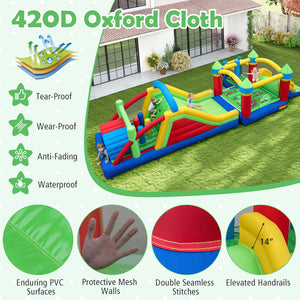 Inflatable Obstacle Course Bounce House with Dual Slides with 2 680W Blower