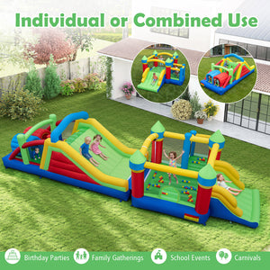 Inflatable Obstacle Course Bounce House with Dual Slides with 2 680W Blower