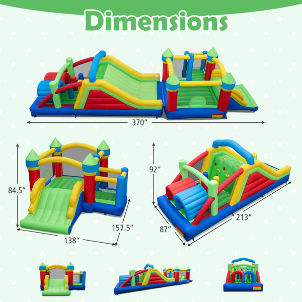 Inflatable Obstacle Course Bounce House with Dual Slides with 2 680W Blower