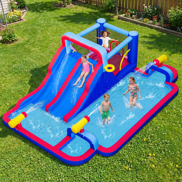 Inflatable Water Slide Park Giant Bounce House with Double Slides with 750W blower