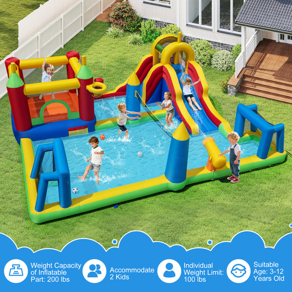 Inflatable Water Slide Bounce House 9-in-1 Jumping Castle with 735W Blower