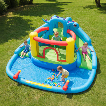 Inflatable Water Slide Park Dinosaur-themed Kids Inflatable Bounce House with Double Slides