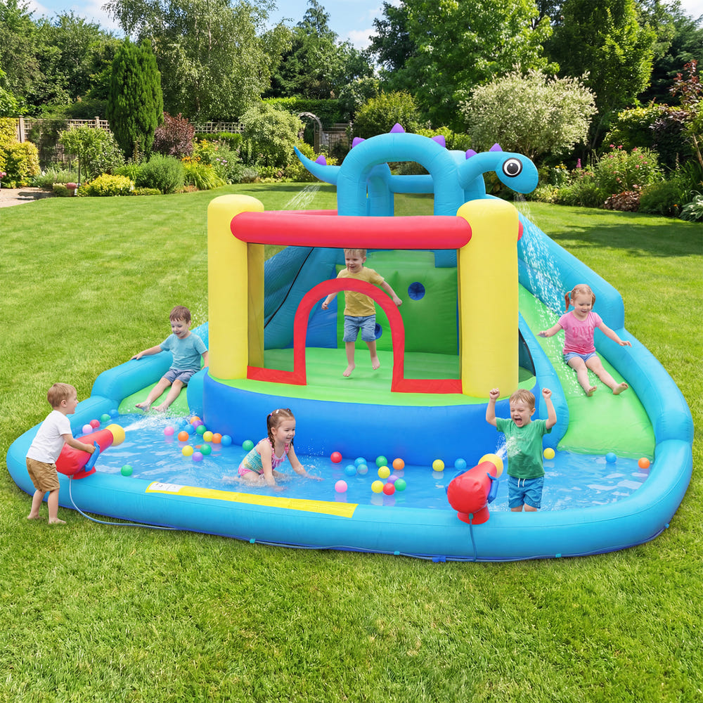 Inflatable Water Slide Park Dinosaur-themed Kids Inflatable Bounce House with Double Slides