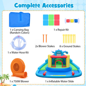 Inflatable Water Slide Park Dinosaur-themed Kids Inflatable Bounce House with Double Slides