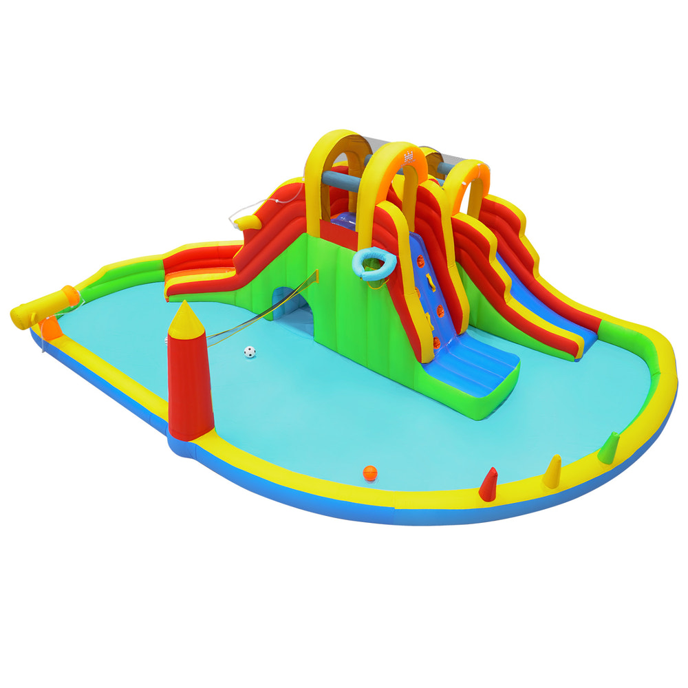 Inflatable Water Slide Park with 2 Long Slides and Climbing Walls for Yard Party