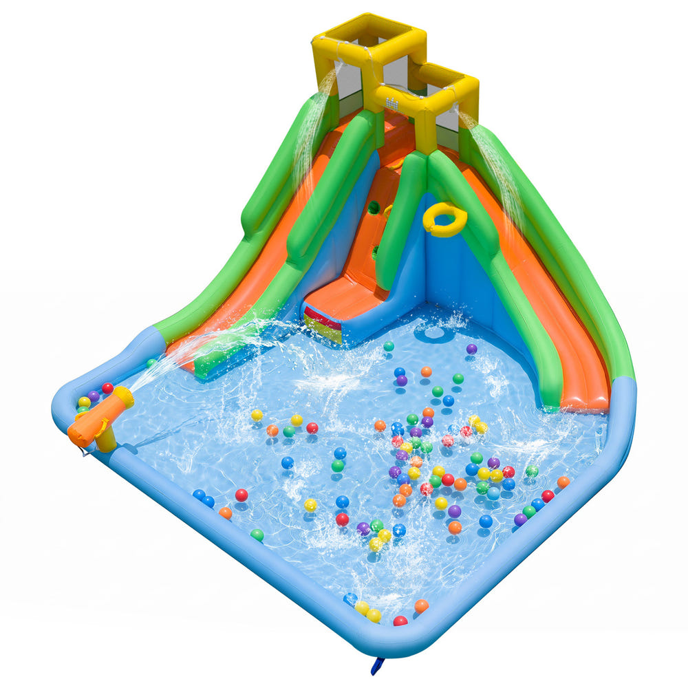 Inflatable Water Slide for Kids with Double Slides with Splash Pool Water Cannon and Basketball Hoop for Backyard Fun