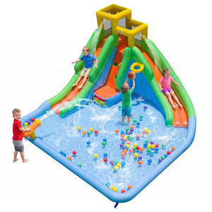 Inflatable Water Slide for Kids with Double Slides with Splash Pool Water Cannon and Basketball Hoop for Backyard Fun