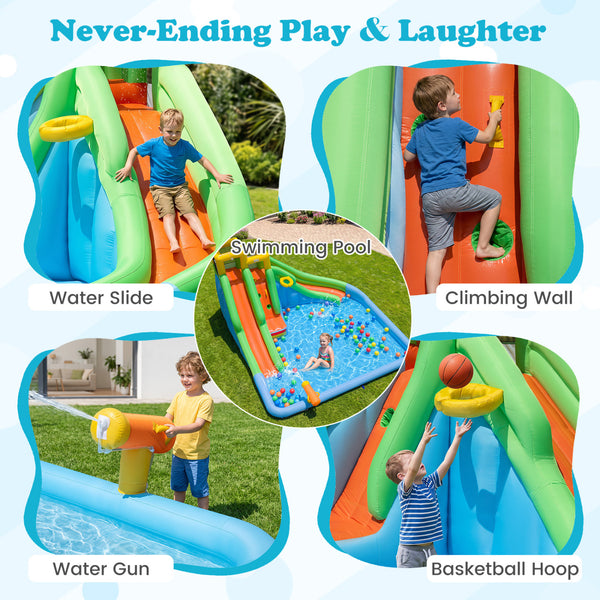 Inflatable Water Slide for Kids with Double Slides with Splash Pool Water Cannon and Basketball Hoop for Backyard Fun