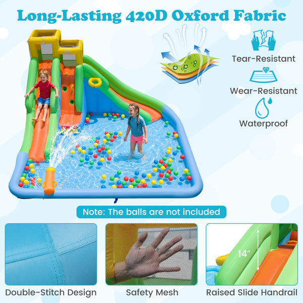 Inflatable Water Slide for Kids with Double Slides with Splash Pool Water Cannon and Basketball Hoop for Backyard Fun