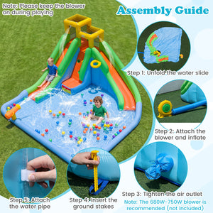 Inflatable Water Slide for Kids with Double Slides with Splash Pool Water Cannon and Basketball Hoop for Backyard Fun