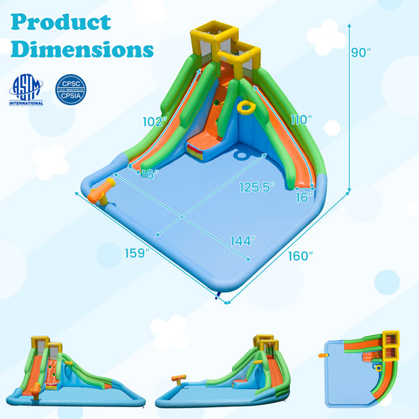 Inflatable Water Slide for Kids with Double Slides with Splash Pool Water Cannon and Basketball Hoop for Backyard Fun