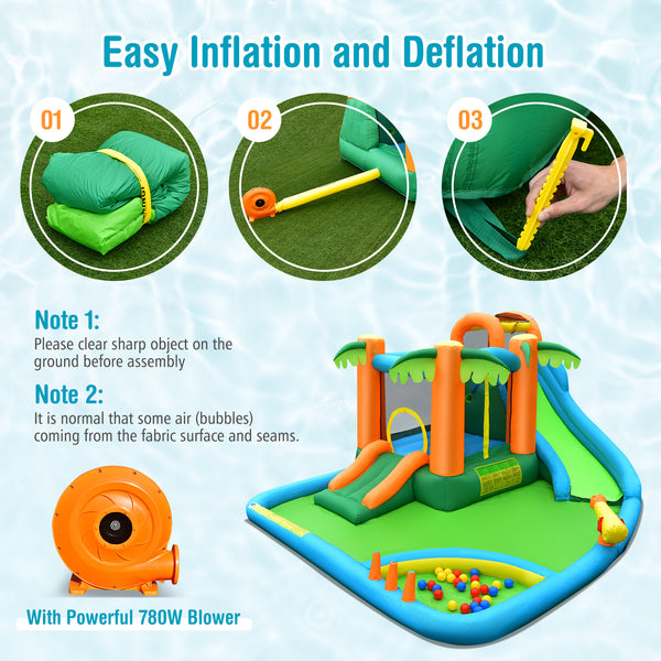 7-in-1 Inflatable Water Slide Park with 780W Blower - Heavy