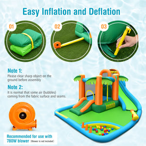 7-in-1 Inflatable Water Slide Park with 780W Blower - Heavy