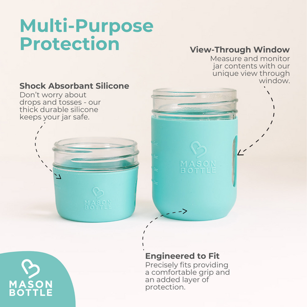 Silicone sleeve for cups, 2 pack, angle view, perfect for baby drinkware, providing grip and protection.