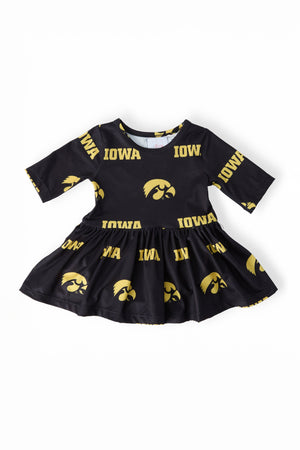 Iowa Black Tigerhawk 3/4 Sleeve Twirl Bodysuit