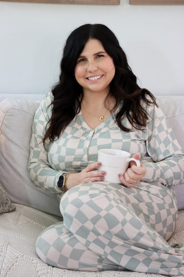 Ivy Wavy Checkers Women's Pajama Set in a stylish design, perfect for comfort and relaxation.