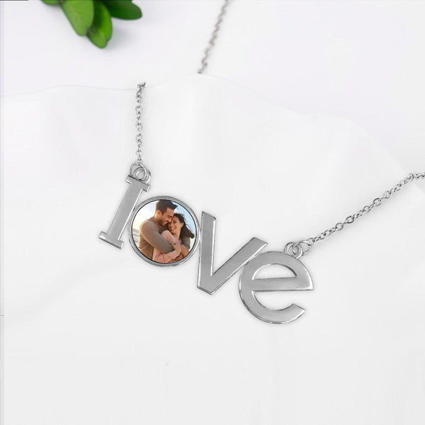 Custom Photo LOVE Pendant Necklace – Personalized Photo Charm | Silver