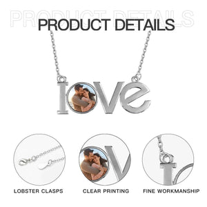 Custom Photo LOVE Pendant Necklace – Personalized Photo Charm | Silver