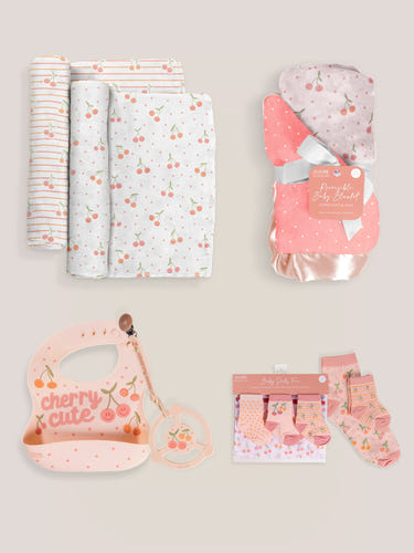 Everyday Essentials Baby Bundle in Cherry Cute - perfect starter kit for new parents.