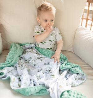 Premium Baby & Toddler Minky Blanket - Eucalyptus Greenery