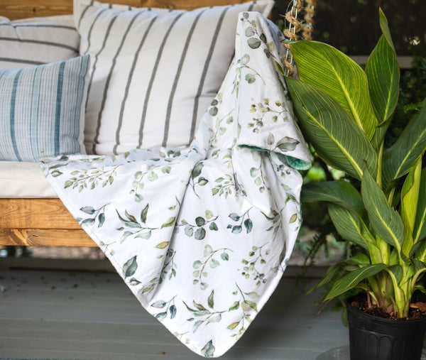 Premium Baby & Toddler Minky Blanket - Eucalyptus Greenery