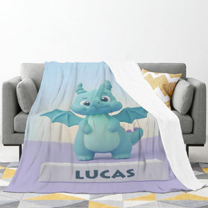 Personalized Kawaii Blue Dragon Blanket | Custom Name | Cute Dragon Throw