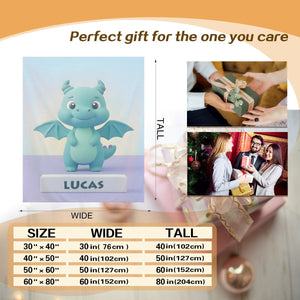 Personalized Kawaii Blue Dragon Blanket | Custom Name | Cute Dragon Throw