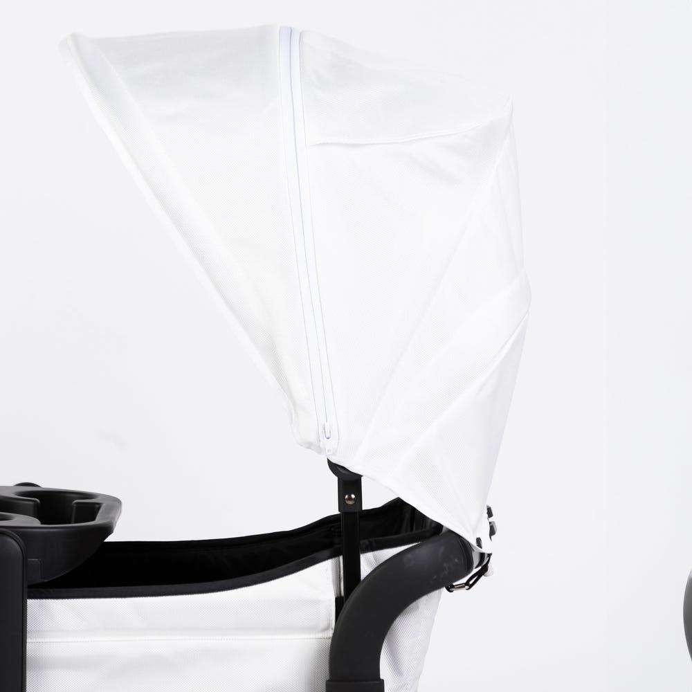 Oversized UV 50+ Retractable Canopy for baby strollers in Weekender White, providing sun protection and comfort.