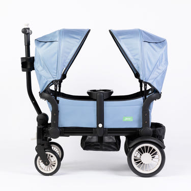 Seaside Blue stroller wagon with two canopies, perfect for outdoor adventures with your baby.
