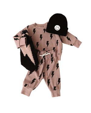 Mocha Bolts baby jogger set in lounge style, angled view showcasing comfort and style for little ones.