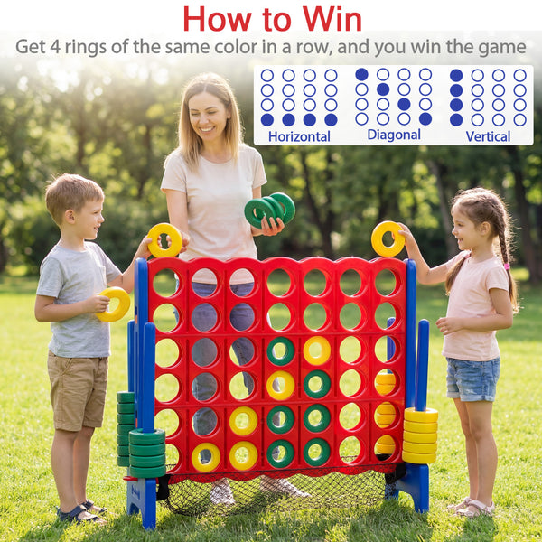Jumbo 4 in a Row Game Set with 42 Chess Pieces 4-to-Score Giant Game Set-Red
