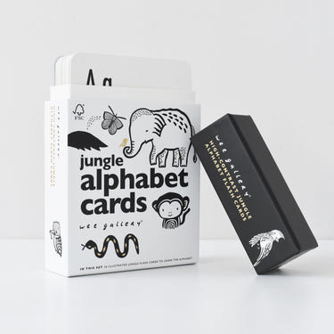 "Jungle Alphabet Cards for babies - colorful learning cards featuring animals and letters for early education."