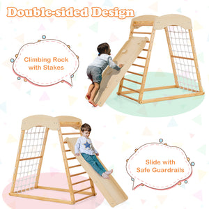 6-in-1 Jungle Gym Wooden Indoor Playground with Double-Sided Ramp and Monkey Bars