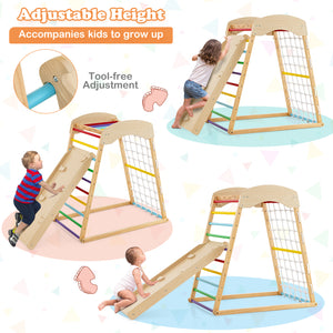 6-in-1 Jungle Gym Wooden Indoor Playground with Double-Sided Ramp and Monkey Bars